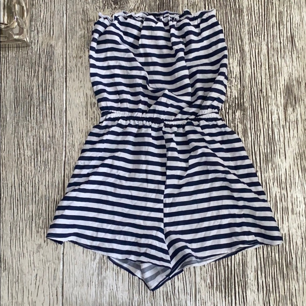 H&M Blue & White Stripe Strapless Romper